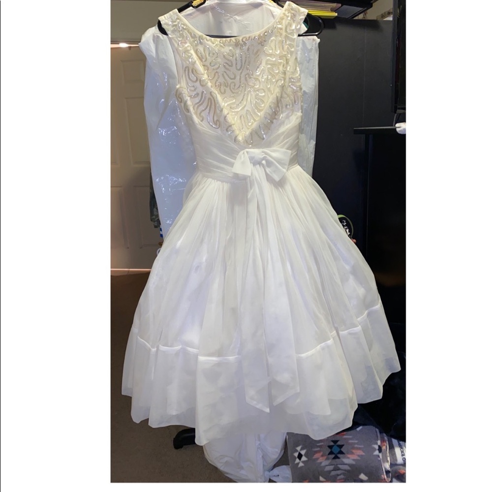 Vintage 1950’s off-white chiffon formal dress